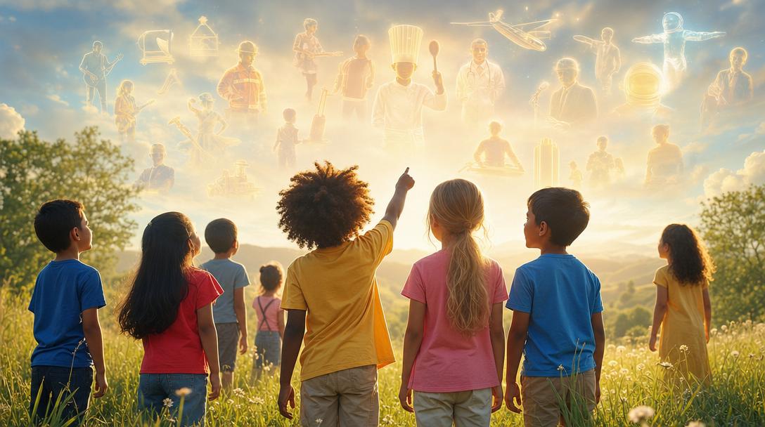 Diverse kids dreaming about their future jobs